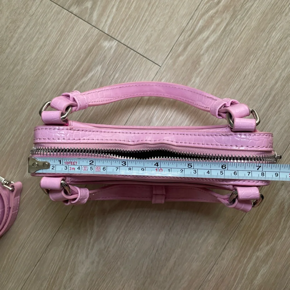 Zara Croc Embossed Top Handle Bag with Strap Pink Silver - Picture 14 of 16